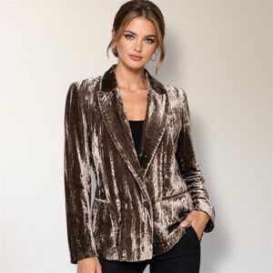 H&M 4 Brown Velvet Blazer Jacket Single Breasted Pockets Old Money Party Dressy